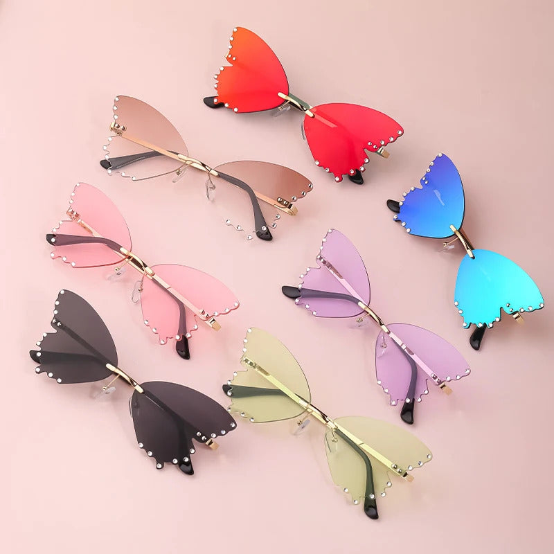 Diamond Butterfly Sunglasses Women 2023 Luxury Brand Designer Fashion Rimless Sun Glasses For Female Unique Party Shades Eyewear
