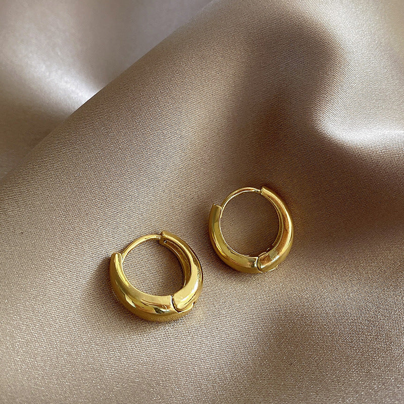 925 Silver Needle Hong Kong Style Retro Metal Earrings Women's High-Grade Geometric Simple Bracelet Ear Clip All-Match Exaggerated Commuter Earrings