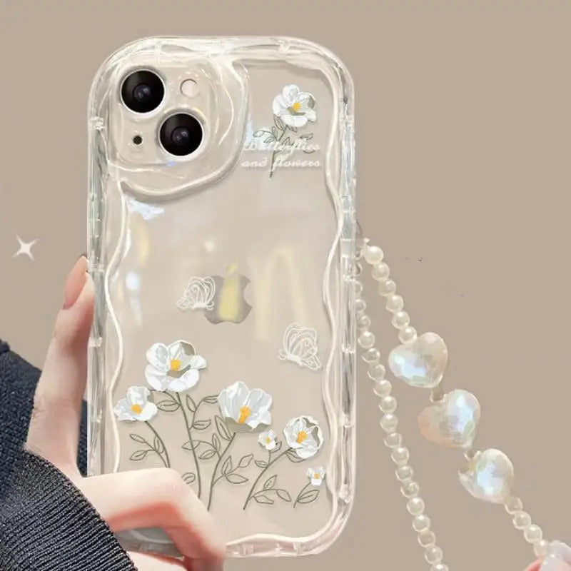 Fashion Butterfly Phone Case for Iphone 15 16 Pro Max 16e 11 12 13 14 Pro Max 16 Plus XR 13 Mini Cover with Heart Bracelet Chain