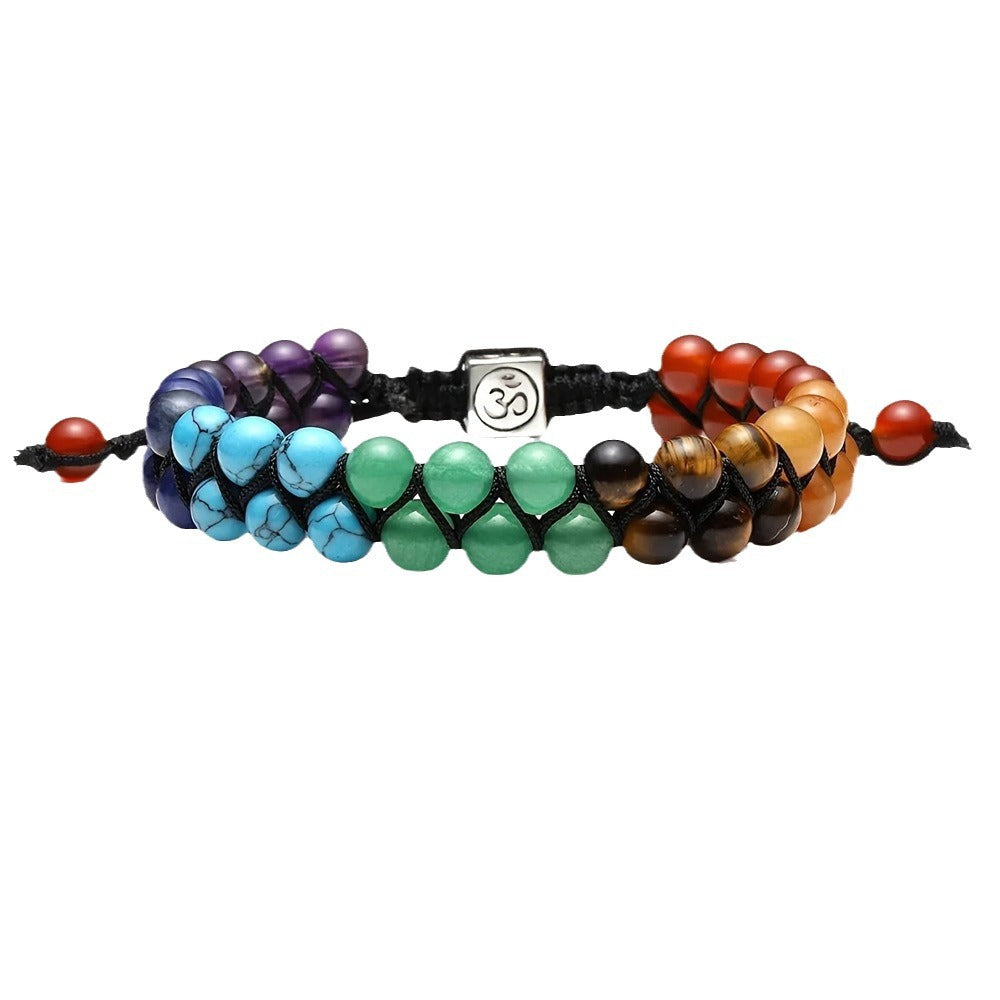 7 Chakra Yoga Natural Stone Handmade Woven Bracelet Bohemian Raw Stone Crystal Bracelet Niche