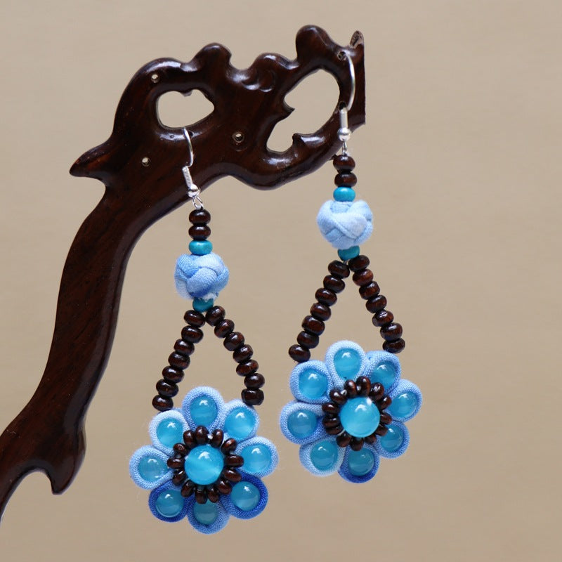 Ethnic style blue tie-dye earrings hand-woven tie-dye earrings travel companion gift