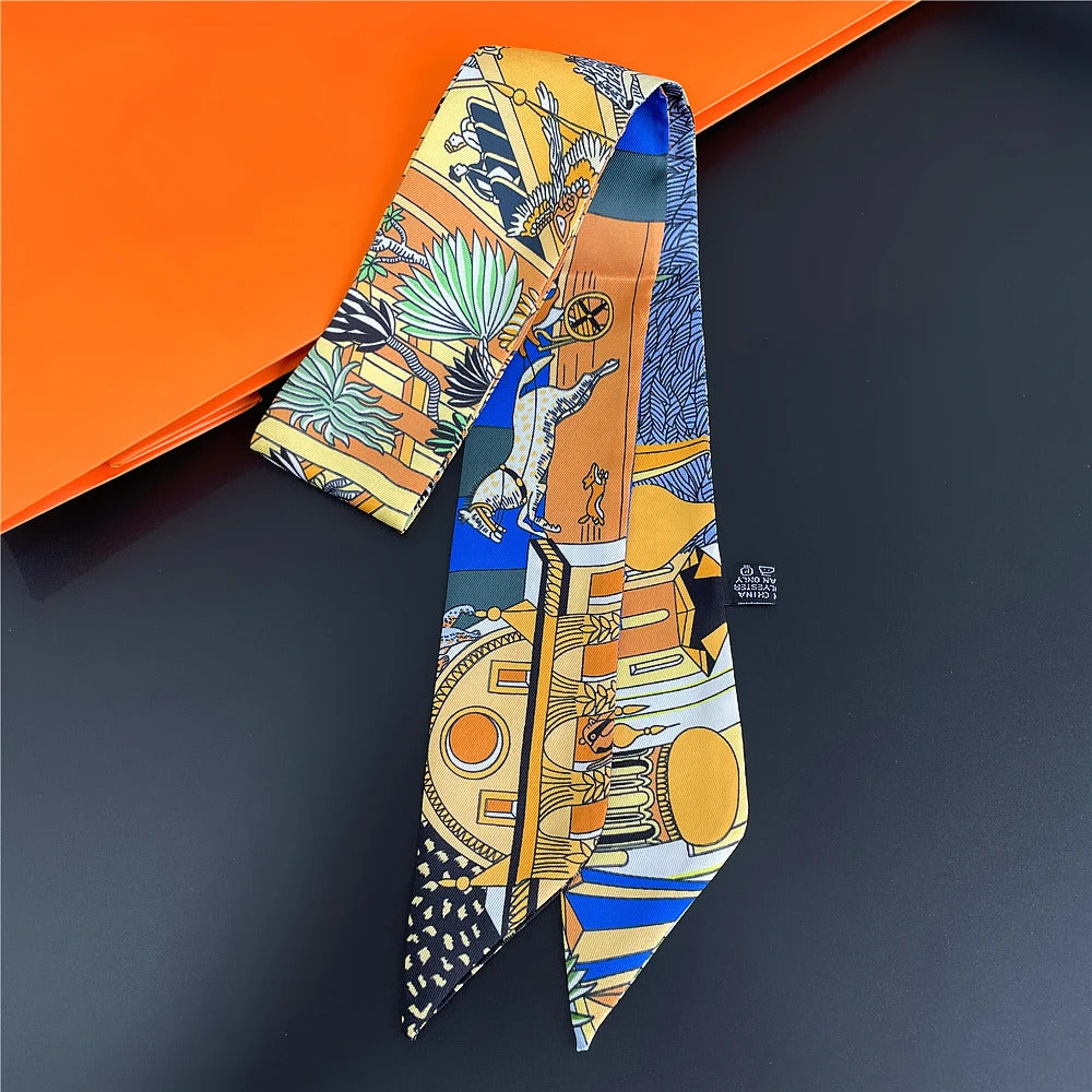 Fashion Women Hair Scarf 2024 New Brand Design Luxury Silk Scarf Fashion Print Headband Skinny Bag Scarves Neckerchief