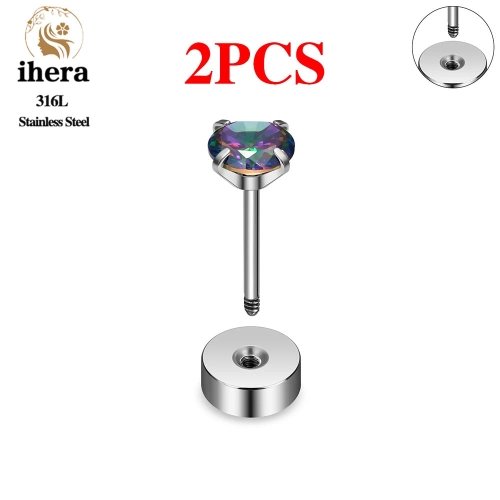 2/10PCS Stainless Steel 4 Prong Ear Studs Earrings Round Crystal Zircon Women Men Tragus Cartilage Piercing Fashion Jewelry