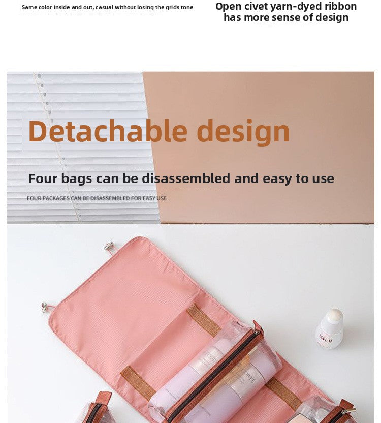 Detachable 4-in-1 Makeup Bag Multifunctional Simple Travel Handheld Foldable Travel Cosmetic Storage Toiletry Bag