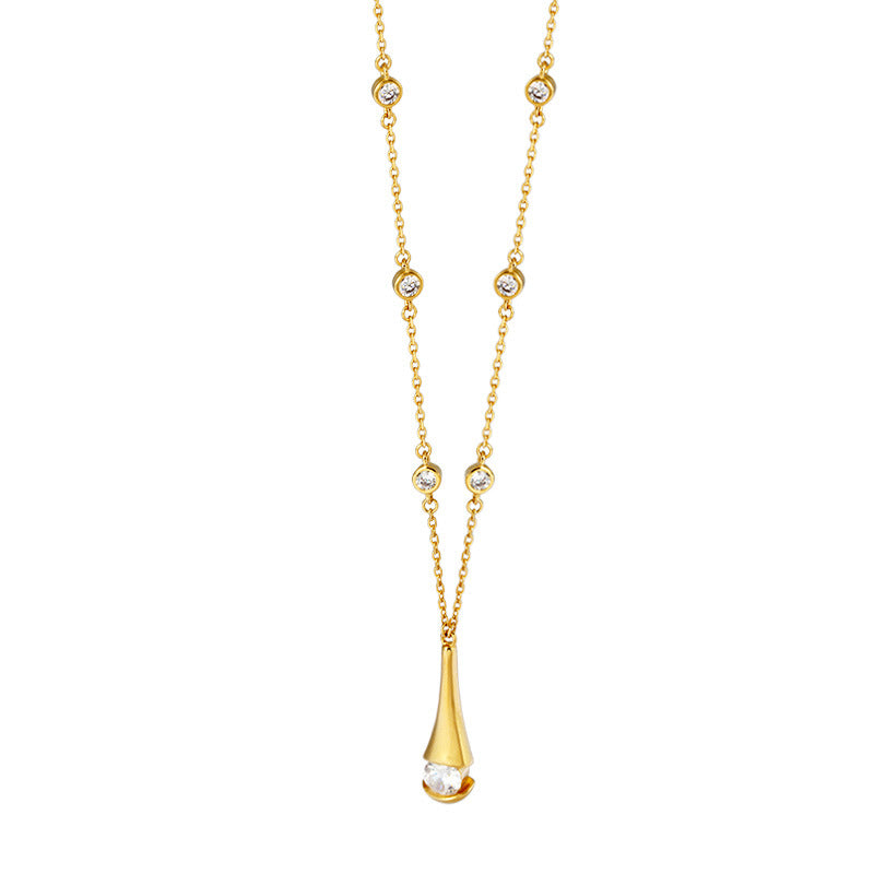 925 Sterling Silver Water Drop Personality Necklace for Women, Light Luxury High-end Clavicle Chain, Ins Simple Jewelry