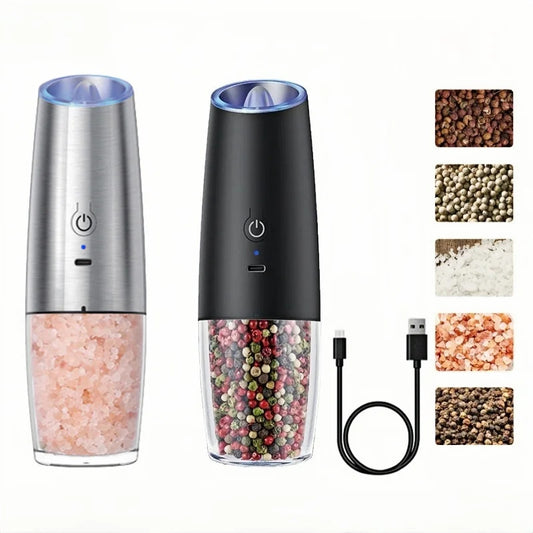 USB Rechargeable Electric Salt and Pepper Grinder Adjustable Coarseness Large Capacity Auto Spices Grinders Kitchen Cooking Tool