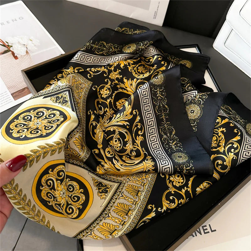 2025 New Fashion 70X70cmPrinted Women's Scarf Pashmina Silk Scarf Square Shawl Decorative Headband Neck Luxury Design Bandana
