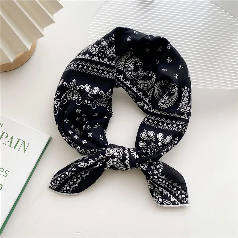 Cotton Linen 55cm Square Scarf Women Kerchief Flower Print Geometric Neckerchief Scarves  Headwrap Bandanas Hairband Headbands