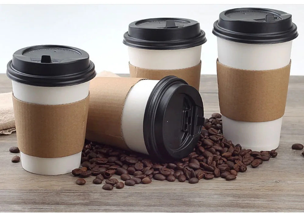 50pcs 16oz Disposable Coffee Cup Set Thickened Odorless Coffee Paper Mug Insulate Cup Sleeve with Lid Package Espresso Coffeewar