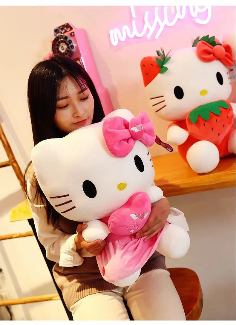 22cm Sanrio KT Cat Plush Toys Kawaii Strawberry KT Cat Plush Doll Home Decor Plushie Toy Girl Birthday Gift