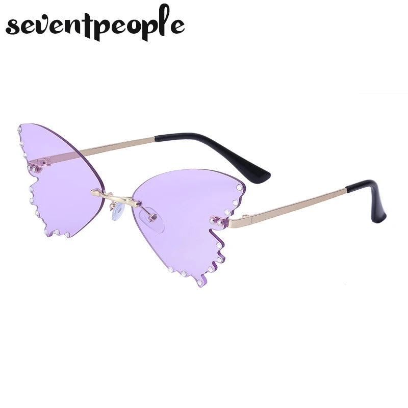 Diamond Butterfly Sunglasses Women 2023 Luxury Brand Designer Fashion Rimless Sun Glasses For Female Unique Party Shades Eyewear