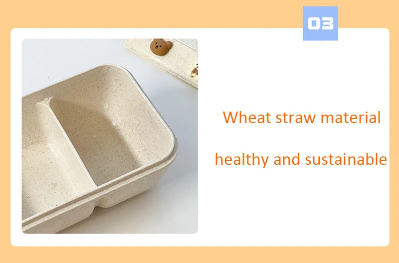 1100ML Lunch Box For Kids School Adults Office Wheat Straw Microwave Picnic Storage Portable Big Bento Box With Spoon Chopsticks