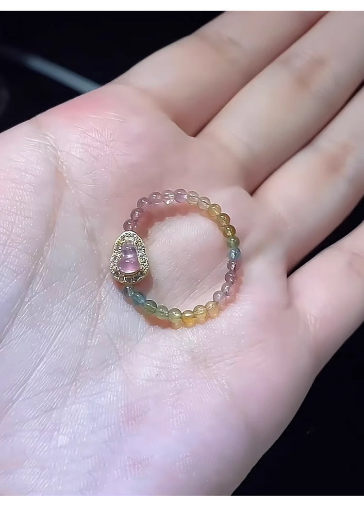 Natural Color Tourmaline Gourd Ring for Women, Niche Design, Non-Fading Crystal Ring, Light Luxury High-End Feel Hand Jewelry