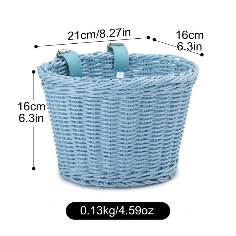 Front Handlebar Bicycle Basket Adjustable Traditional Bicycle Basket Multifunction Hand Woven Bike Basket for Kids Children Bike