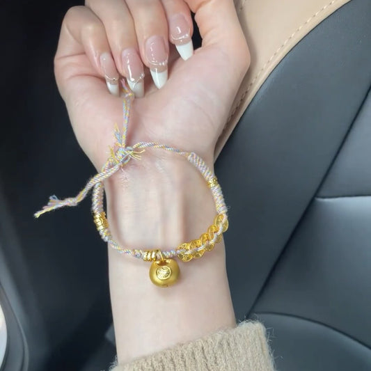 Gold Color Five Emperors Coin Small Fat Fortune Bracelet for Women New Style Golden Nafu Woven Bracelet Gift for Girlfriend Chinese Style Classic