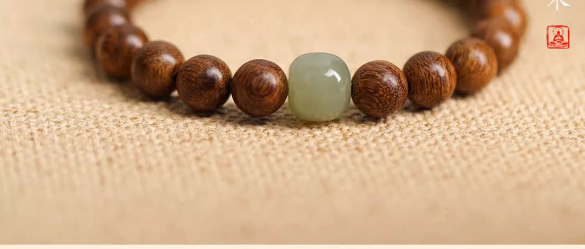 Natural Small Leaf Red Sandalwood Bracelet for Men and Women Couples Black Ebony Wooden Buddhist Beads Golden Silk Sandalwood Bracelet Hetian Jade Top Beads