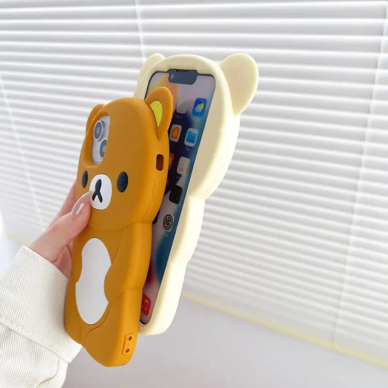 Rilakkuma Bear Silicone Soft Cover Case For iPhone 16 15 14 13 12 11 Pro Max mini Plus Xs XR 6 7 8 Plus