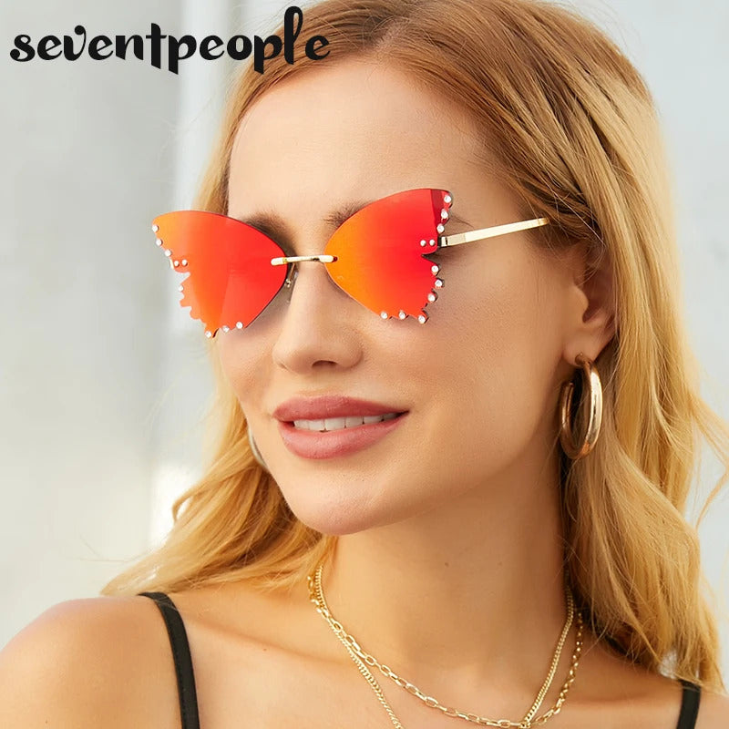 Diamond Butterfly Sunglasses Women 2023 Luxury Brand Designer Fashion Rimless Sun Glasses For Female Unique Party Shades Eyewear