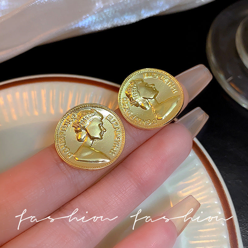 925 Silver Needle Hong Kong Style Retro Metal Earrings Women's High-Grade Geometric Simple Bracelet Ear Clip All-Match Exaggerated Commuter Earrings