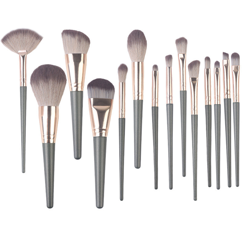 New 14 PCs Green Cloud Makeup Brushes Suit Super Soft Bristle Complete Set for Beginners Powder Brush Eye Shadow Beauty Tools