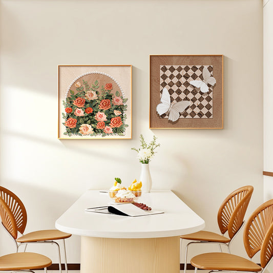 French Cream Style Living Room Decorative Painting Rose Flower Butterfly HAILANG Retro TV Sofa Background Wall Painting