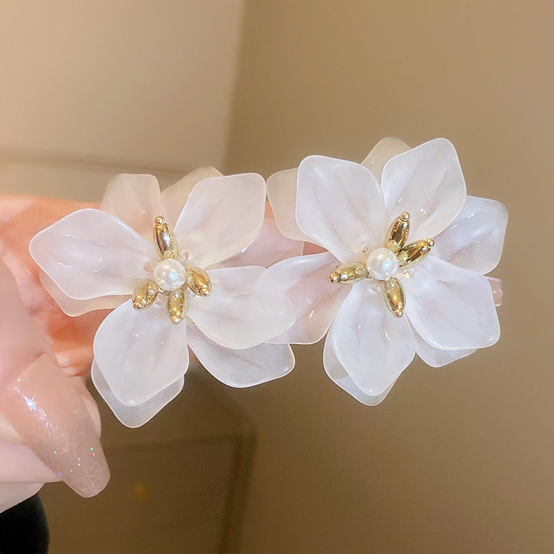 Silver Needle Inlaid with Diamonds and Pearls Flower Tassel Earrings Niche Style Atmosphere Earrings Fashionable Light Luxury High-end Earrings