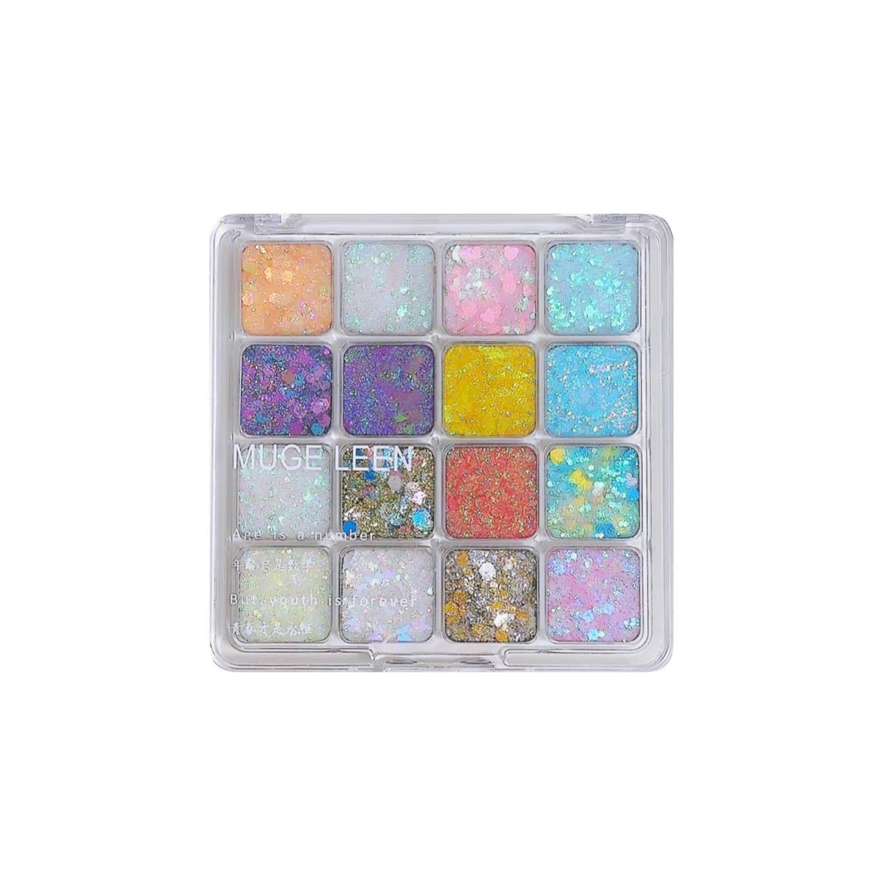 MUGE LEEN Sixteen Colors Mermaid Glitter Eyeshadow Palette Shimmering Sparkling Makeup Performance Mermaid Glitter