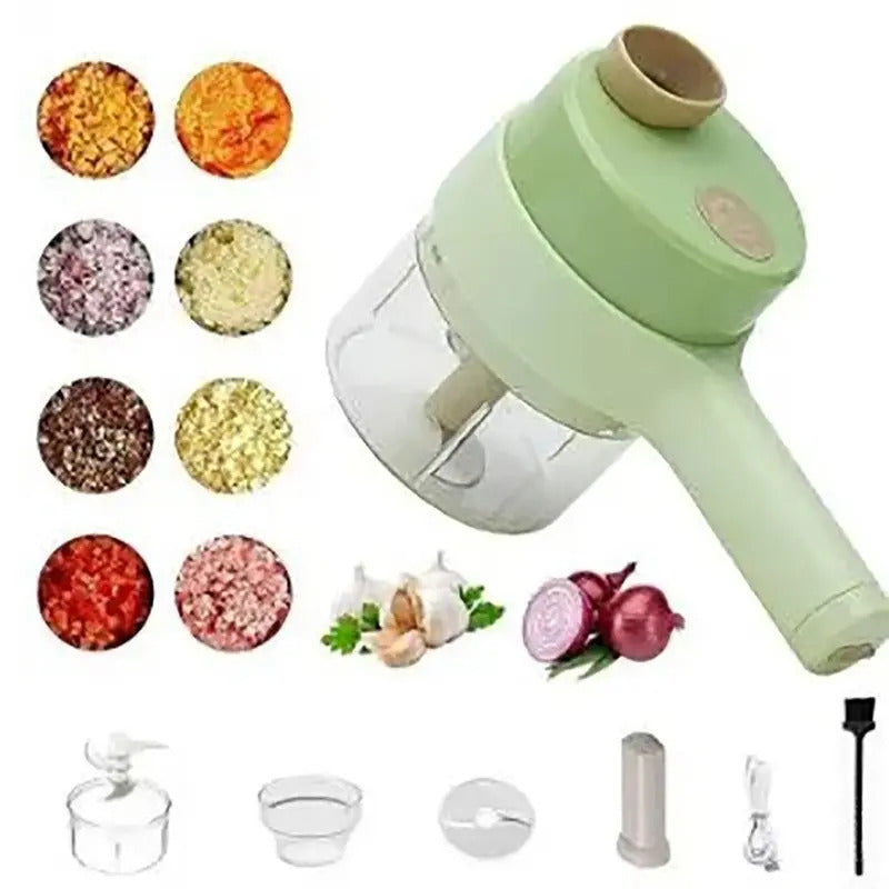 Plastic Electric Vegetable Cutter Set Handheld with Brush Garlic Cutter Anti-splash cup 4 in 1 Vegetable Cutter Kitchen Tools