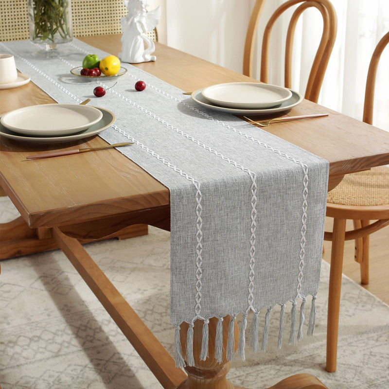 Cross-Border Trade Supply American Style Table Runner Cotton Linen Tablecloth Handmade Tassel Coffee Table Mat Home Long Table Decoration Cloth