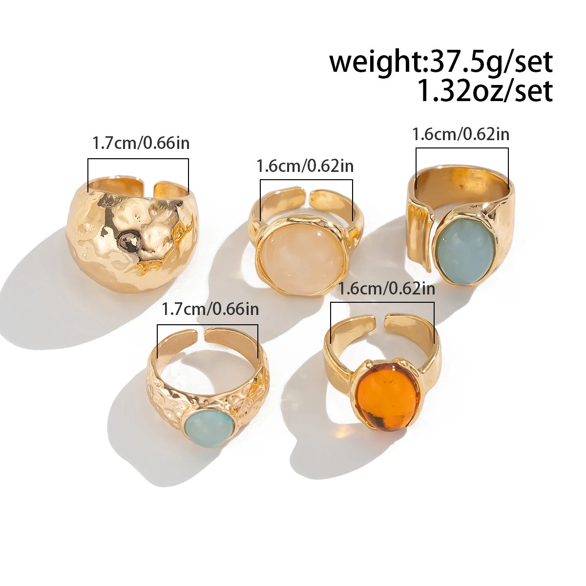 Ingemark 5Pcs/Set Retro Gold Color Irregular Metal Ring for Women Bohemian Open Adjustable Wide Ring Aesthetic Y2K Jewelry Gift