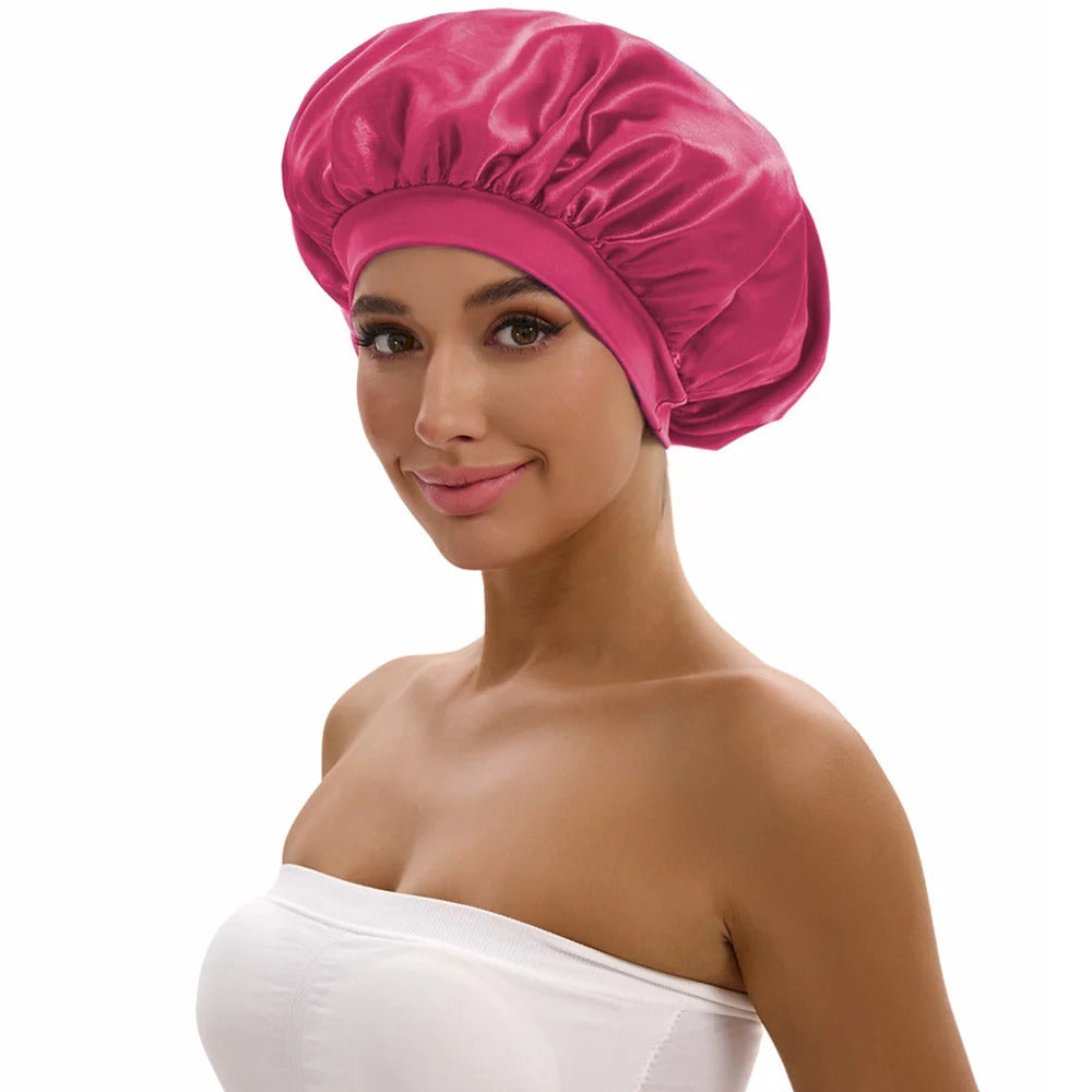 Satin Bonnet with a Wide Brim Perfect for Everyday Use During Showers.