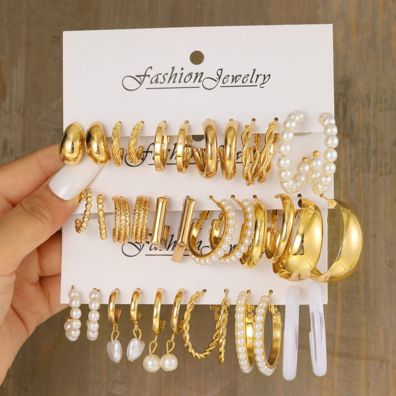 Fashion European and American style gold C chain earrings suit ladies temperament luxury high-end earrings