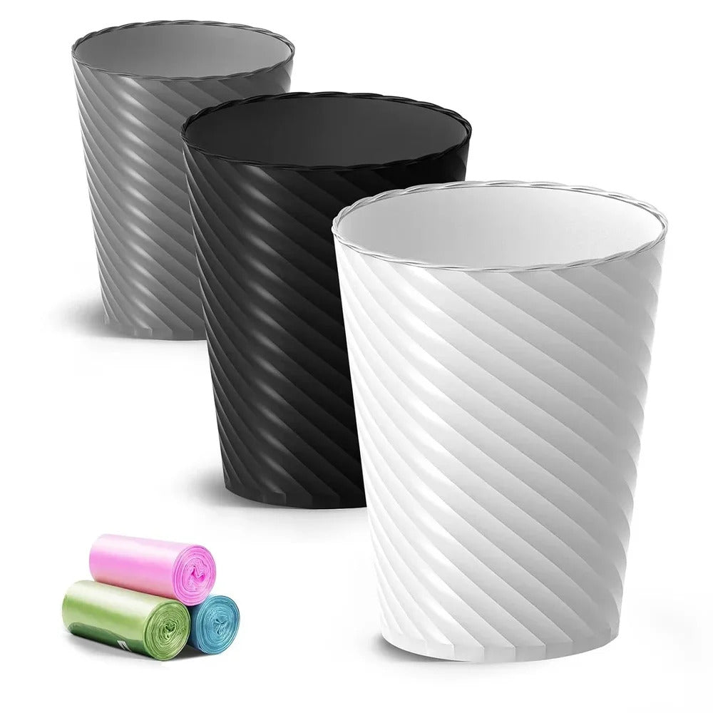 Bathroom Trash Can 3 Pack Small Round Garbage Bin with Trash Bags Sturdy Plastic Waste Basket Home Office Kitchen Bathroom