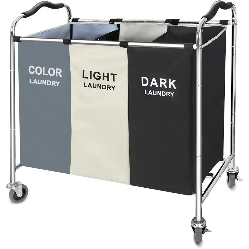 Laundry Basket with Wheels, 240l Laundry Hamper with 3 Section Laundry Bag for Dirty Clothes, Dorm Room Essentials