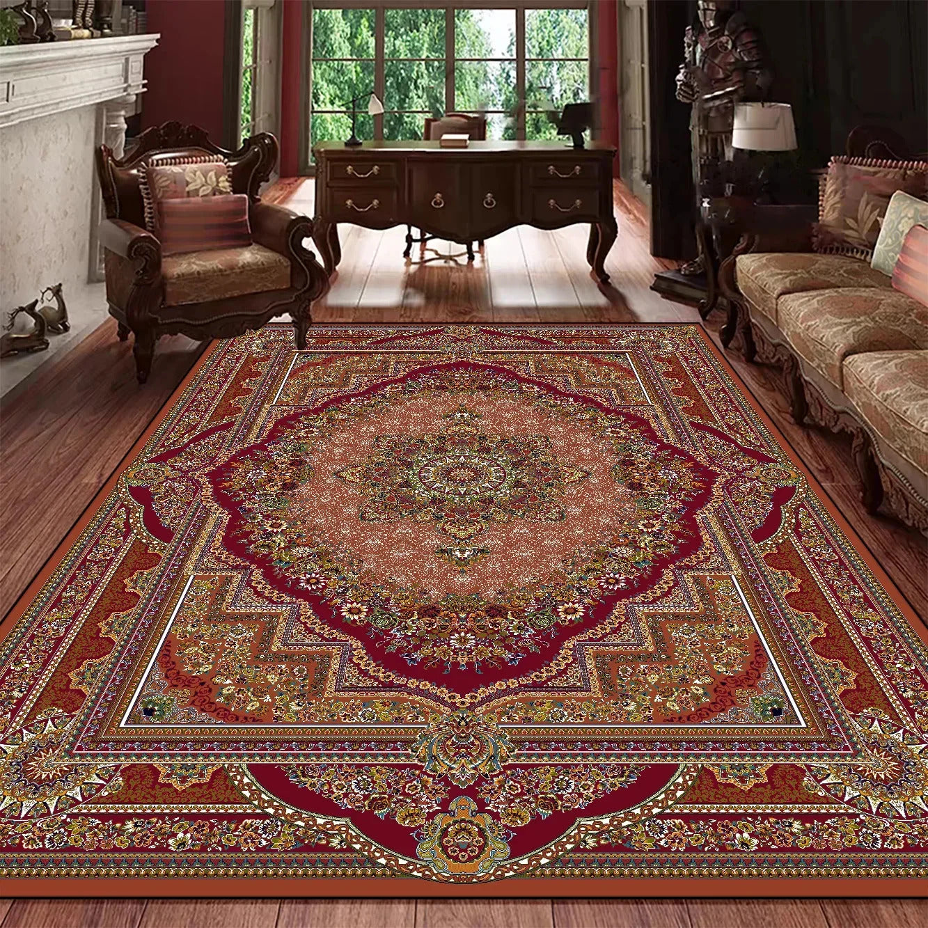 Vintage Bohemian High-end Luxury Carpet Retro Türkiye Persian Style Large Rug Classical Non Slip Washable Living Roon Floor Mat