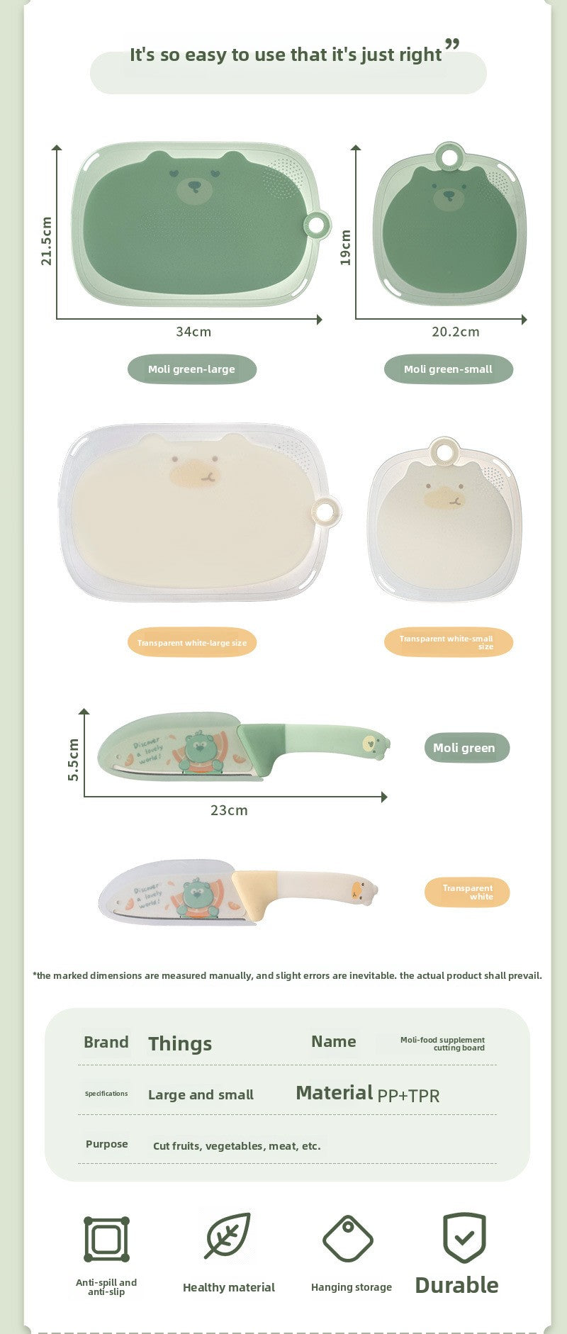 Cute Cutting Board Chopping Board for Fruits Plastic Mildew-Proof Mini Classification Baby Home Small Cutting Board Baby Food Supplement