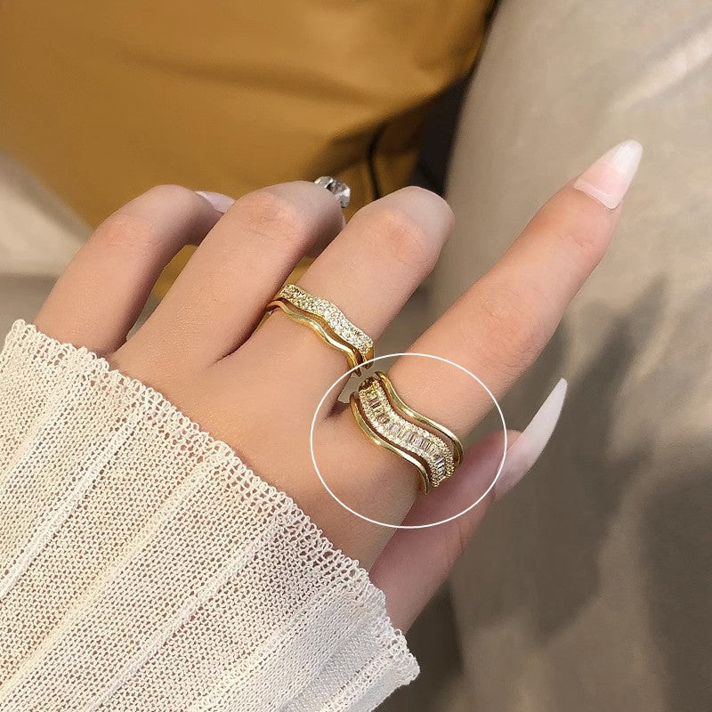 Sand Gold Opening Adjustable Frosted Ring Women's Fashion Sweet Light Luxury Niche Exquisite Ring Ancient Design