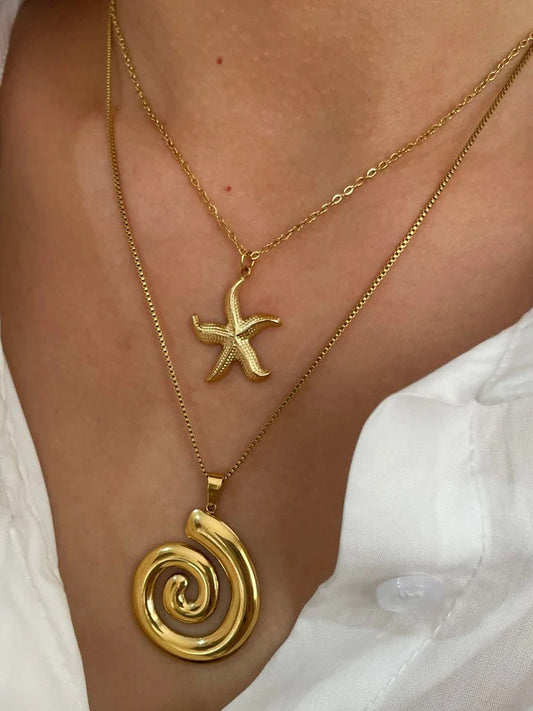 Peri'sbox New Fashion Starfish Hollow Vortex Spiral Pendant Necklace for Women 18K Gold Plated Tarnish Free Jewelry Gifts Summer