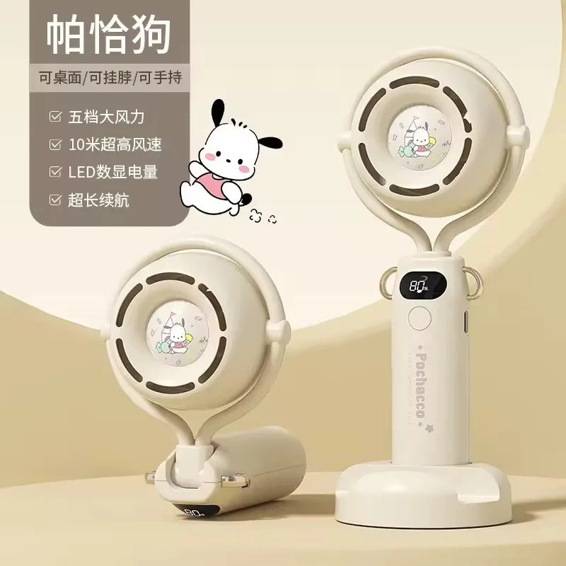 10000 Ma Sanrio Usb Folding Handheld Mini Fan Kuromi Pachacco Portable Hanging Neck Fan Bladeless Ultra-quiet Strong Breeze Fans
