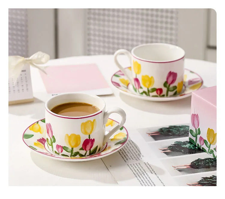 Cute Coffee Cup Set Flower Creative Coffee Cup Korean Style Good Looking Afternoon Tea Coffee Cup A Good Choice For Giving Gift