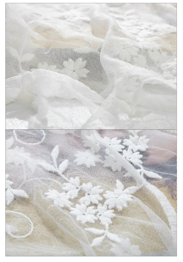 Korean Lace Embroidered Long Silk Scarf Sunscreen Neck Protection Pastoral Lady Beautiful Triangular Embroidered Spring Summer