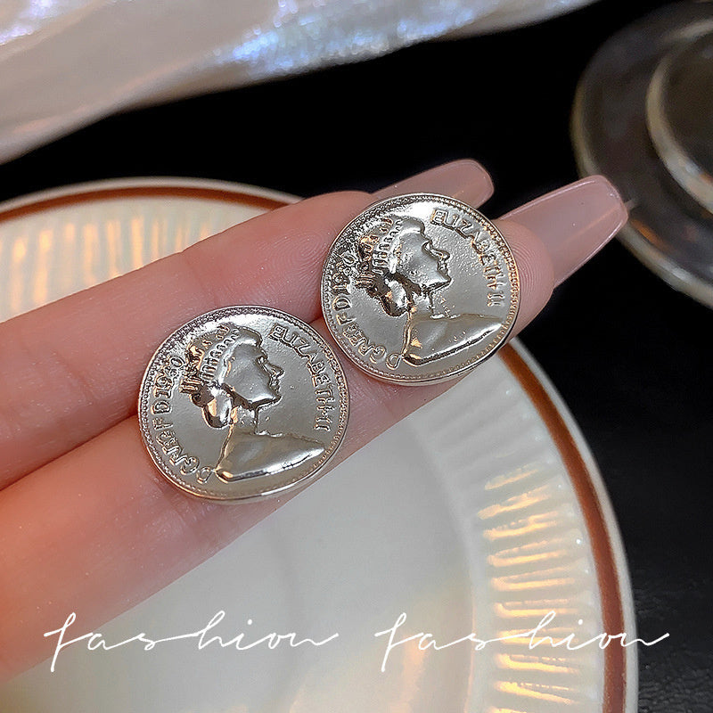 925 Silver Needle Hong Kong Style Retro Metal Earrings Women's High-Grade Geometric Simple Bracelet Ear Clip All-Match Exaggerated Commuter Earrings