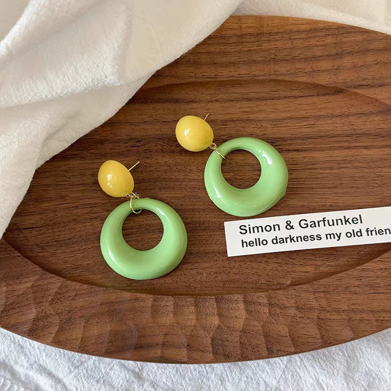 Summer Color-Block Hoop Earrings for Women Without Pierced Ears, Clip-On Round Hoop Studs, 2025 Spring/Summer New Dopamine Exaggerated Accessories