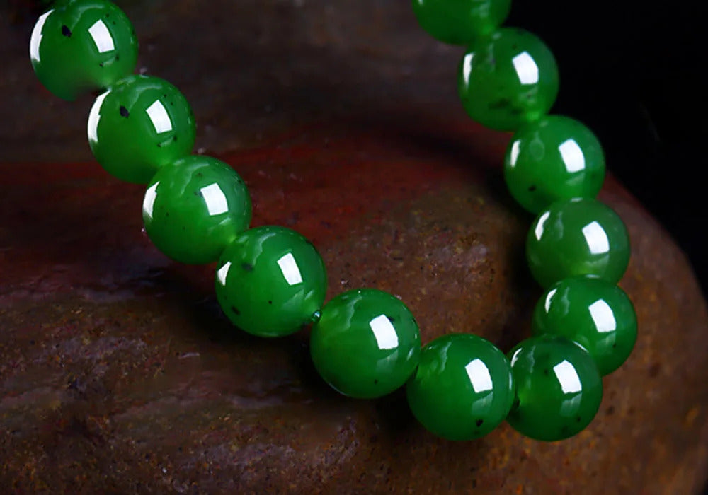 Genuine Natural Green Jade Bracelet Women Men Hetian Jades Round Stone Beads Beaded Bangles for Girlfriend Mom Gifts Jewelry