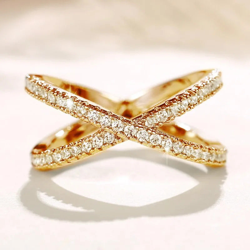 Huitan Fashion Cross Finger Rings for Women 3 Metal Colors Paved Dazzling Cubic Zirconia Simple Stylish Female Rings Hot Jewelry