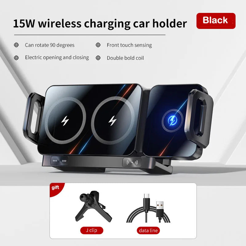 New 15W Wireless Fast Car Charger Mount Gravity Car Phone Holder For Samsung Automatic Rotating Universal Phone Charging Stand