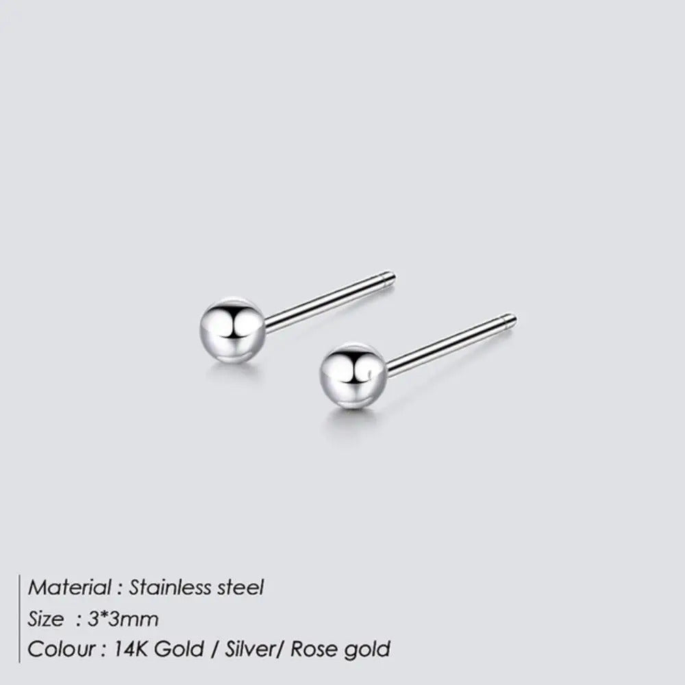 SUNIBI Classic Stud Earrings for Women 3/4/5/6/8/10mm Silver Color Ball Stainless Steel Earring Korean Trend Jewelry Wholesale
