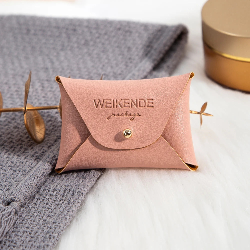 Custom Logo Embossed PU Leather 50/100pcs 5x7cm Gold Jewelry Bag Rings Earrings Necklaces Button Organizer Storage Gift Pouch