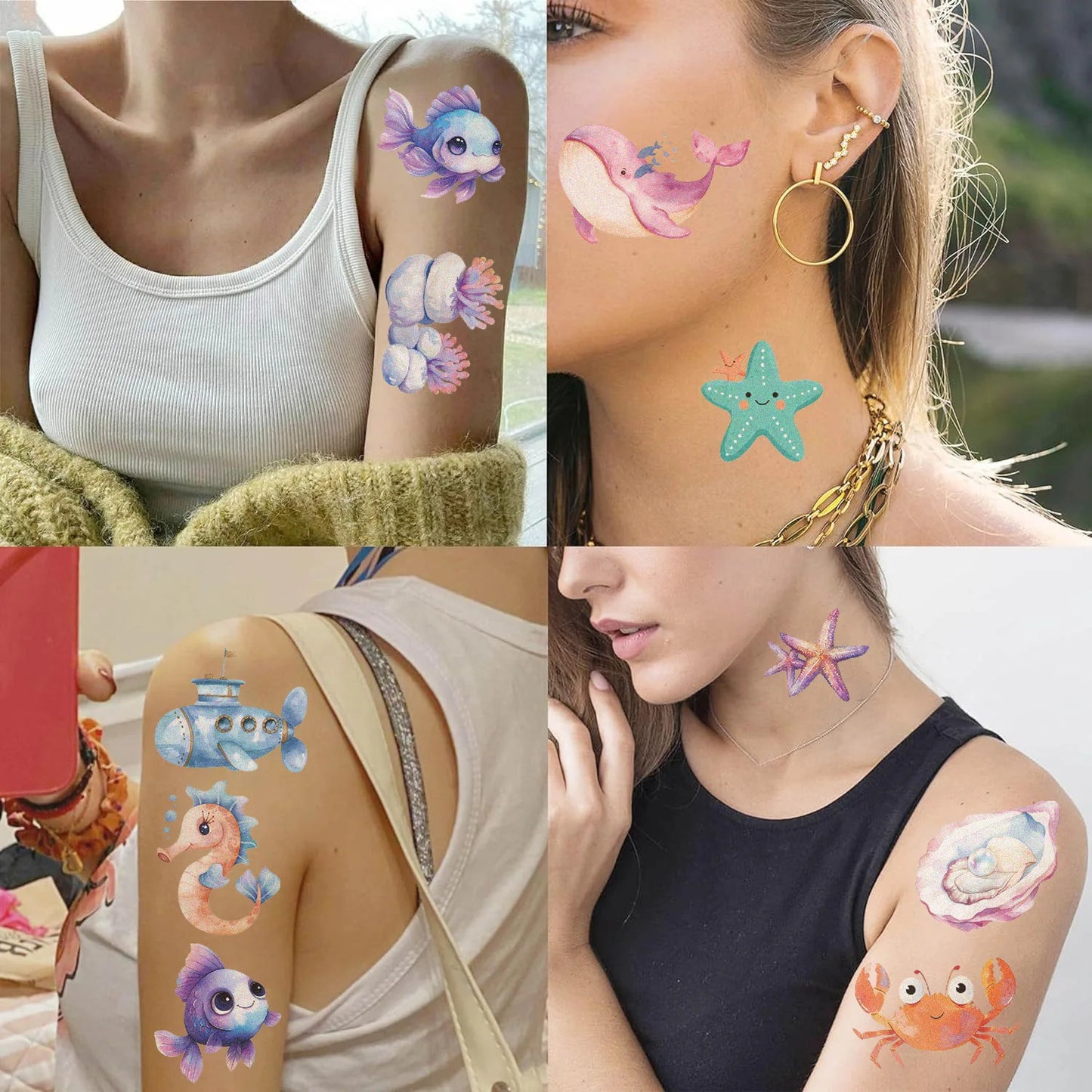 10 Sheets Sea Animals Tattoo Sticker Temporary Fake Tattoo Arm Hands Body Waterdichte Tatouages Pour Gift Kids Toys