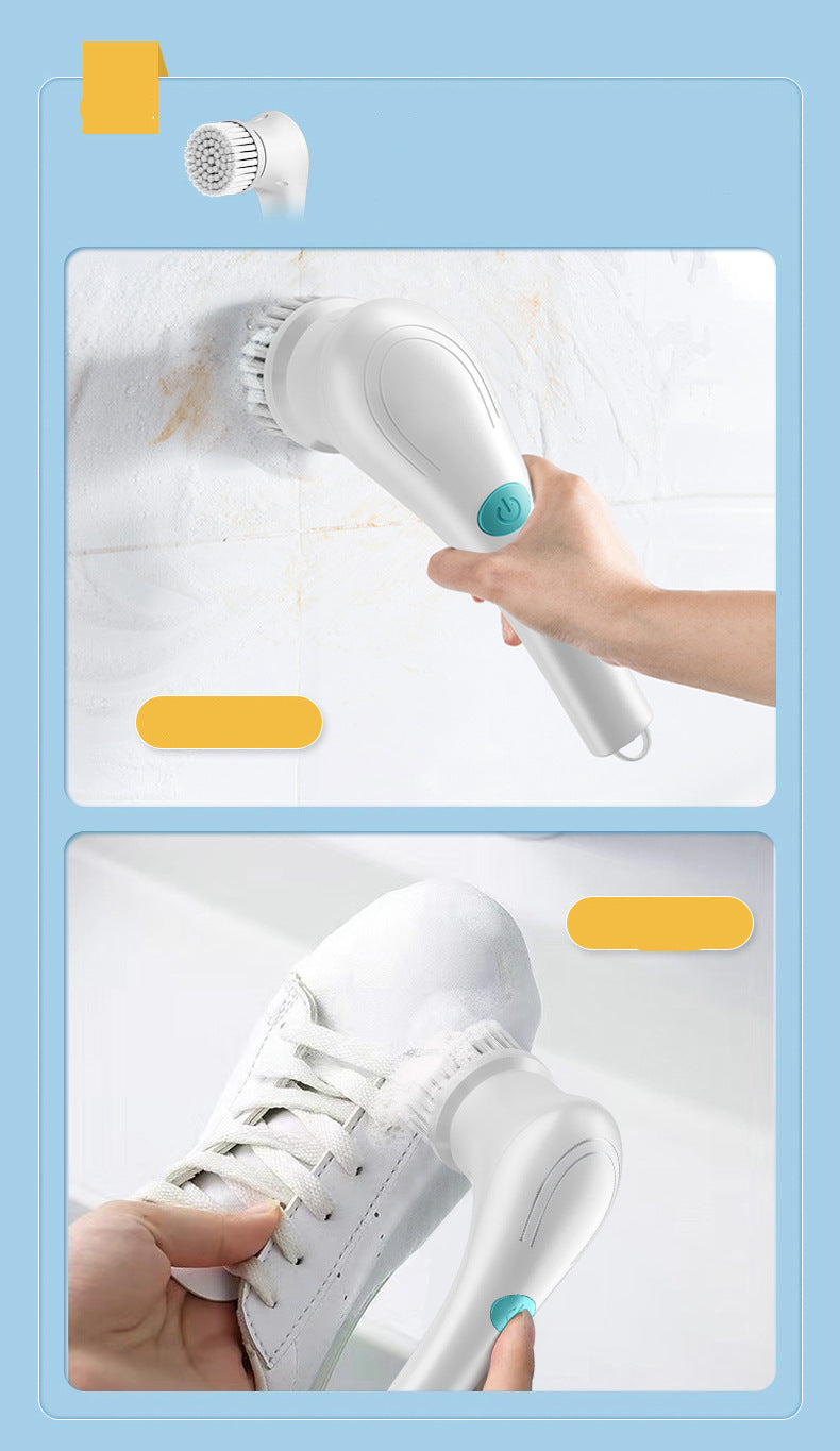 Cleaning Brush Export Electric Cleaning Brush Steel Wool Ball Five Brush Heads Long Handle Handheld Cleaning Kitchen Dishwashing Magic Tool